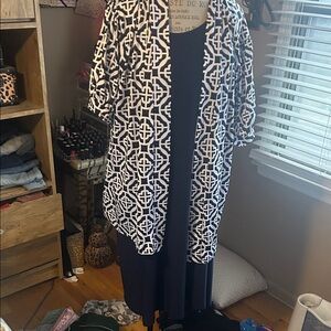 Navy and White Geometric Patterned Kimono and dress - 2X